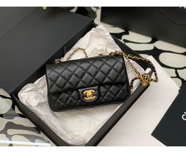 Chanel Lambskin Mini Flap Bag with Entwined Ball AS1787 Black 2022