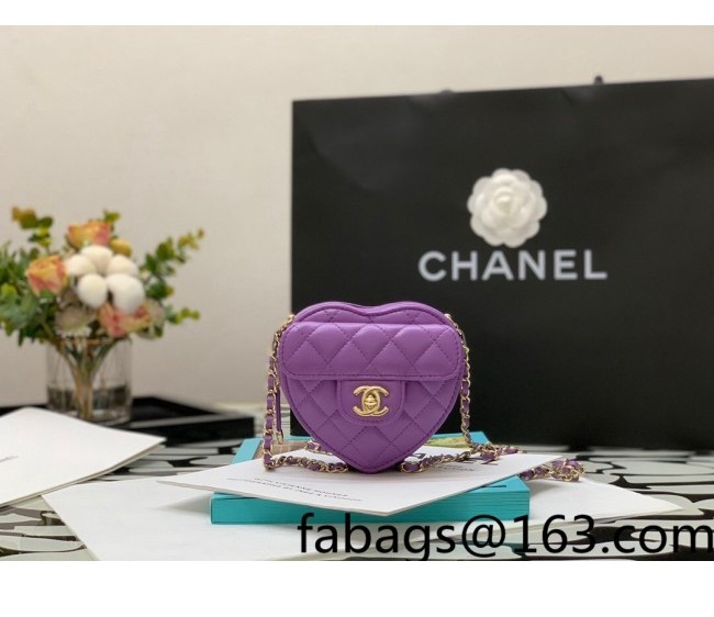 Chanel Lambskin Heart Clutch with Chain AP2784 Purple 01 2022