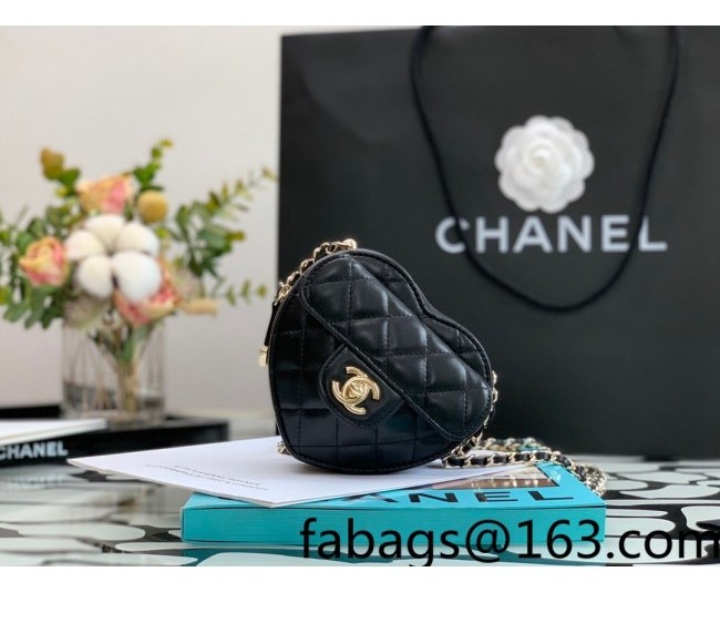 Chanel Lambskin Heart Clutch with Chain AP2784 Black 2022