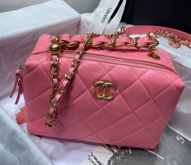 Chanel Calfskin Mini Bowling Bag with Chain Top Handle AS3229 Pink 2022