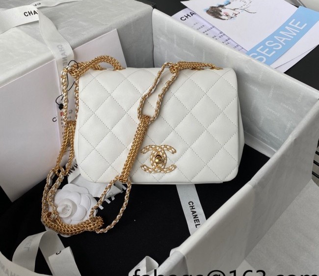 Chanel Lambskin Mini Flap Bag with Patchwork Chain AS2975 White 2022