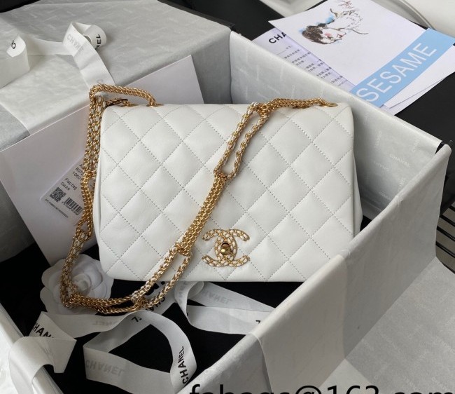 Chanel Lambskin Small Flap Bag with Patchwork Chain AS2976 White 2022