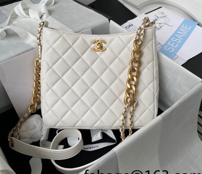 Chanel Lambskin Hobo Bag with Large Chain AS3112 White 2022
