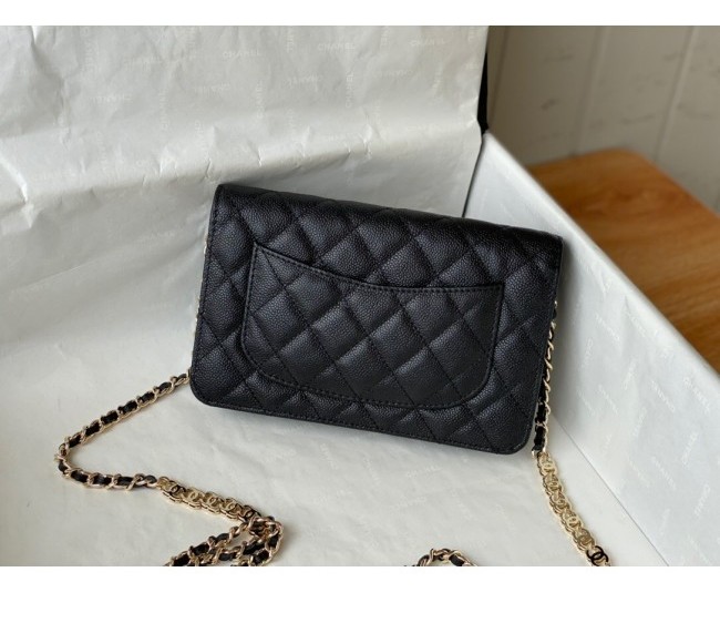 Chanel Grained Calfskin Wallet on CC Chain WOC AP0250 Black 2022