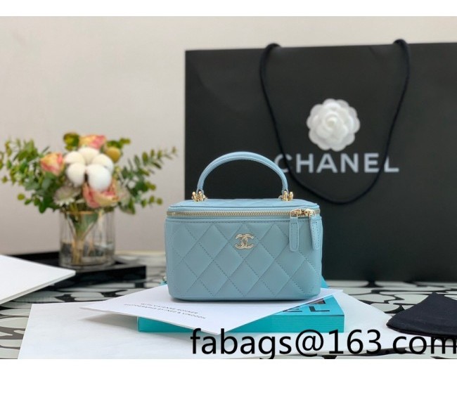 Chanel Lambskin Vanity Case with Chain AP2199 Blue 2022