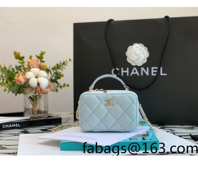 Chanel Grained Calfskin Mini Vanity Case Bag with Top Handle AP2634 Blue 2022