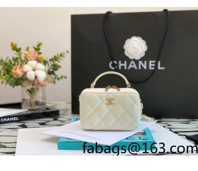 Chanel Grained Calfskin Mini Vanity Case Bag with Top Handle AP2634 White 2022