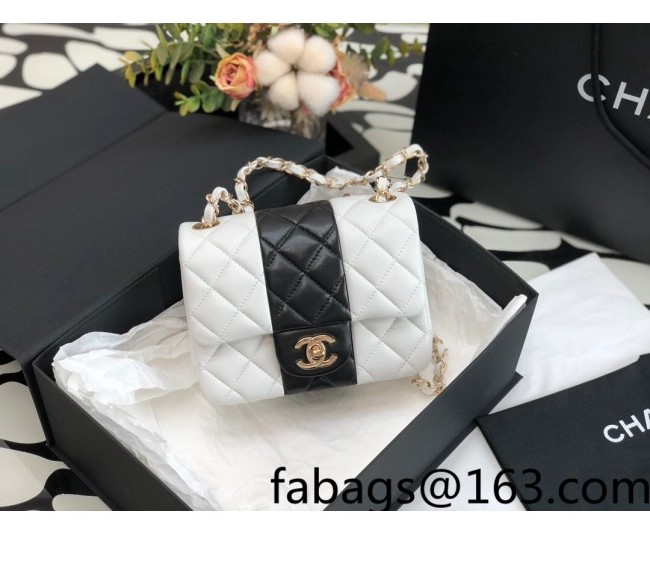 Chanel Lambskin Mini Square Flap Bag A35200 White/Black 2022 02