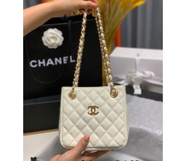 Chanel Grained Calfskin Mini Bucket Bag AS3176 White 2022