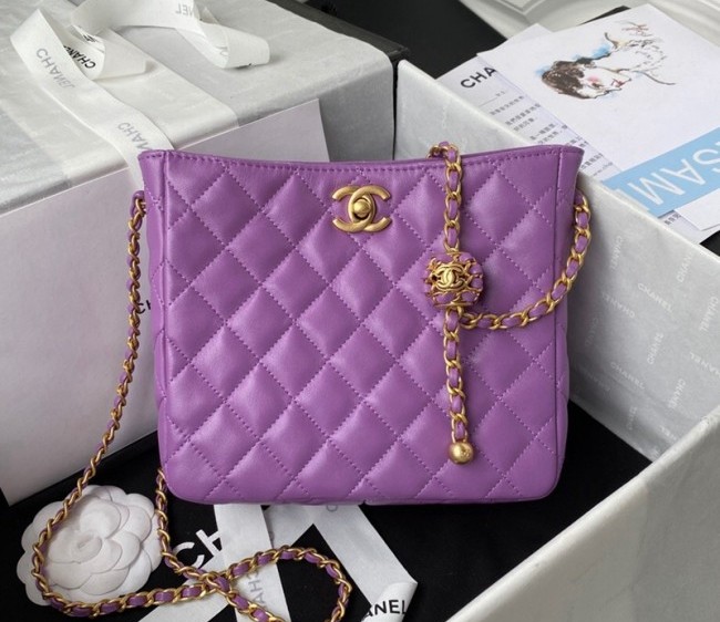 Chanel Lambskin Hobo Bag with Entwined Ball AS3259 Purple 2022