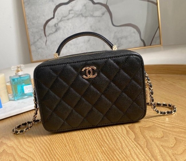 Chanel Grained Calfskin Small Vanity Case Bag with Top Handle AP3168 Black 2022