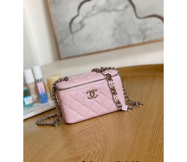 Chanel Grained Calfskin Vanity Clutch with Coco Chain Pink 2022 81194