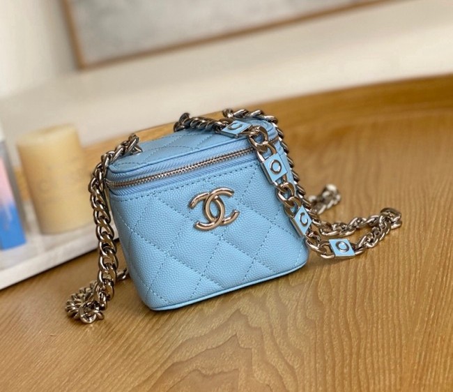 Chanel Grained Calfskin Small Vanity Clutch with Coco Chain AP2198 Blue 2022 81193