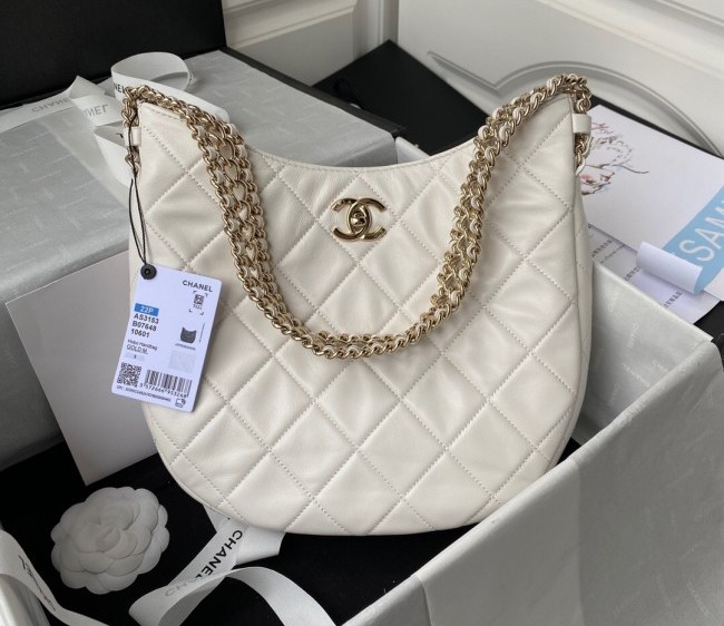 Chanel Lambskin Hobo Bag with Wide Chain AS3153 White 2022