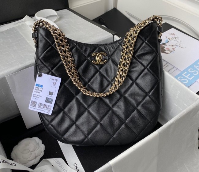 Chanel Lambskin Hobo Bag with Wide Chain AS3153 Black 2022