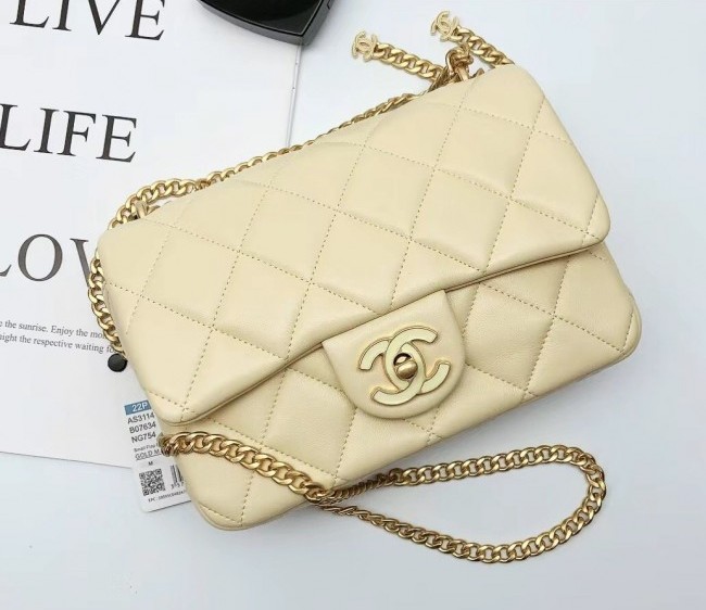 Chanel Lambskin & Enamel Small Flap Bag AS3114 Yellow 2022 TOP