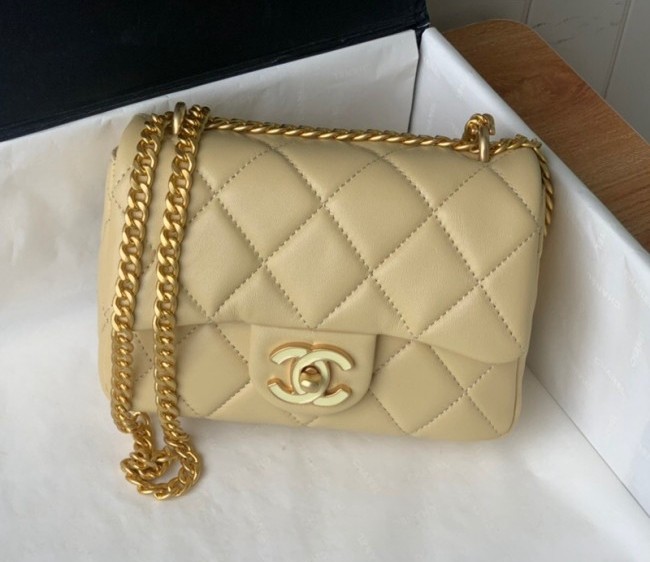 Chanel Lambskin & Enamel Mini Flap Bag AS3113 Yellow 2022 TOP