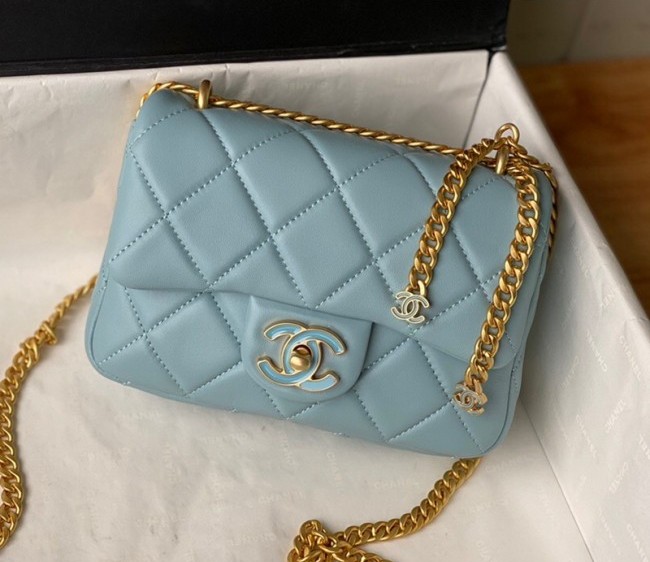 Chanel Lambskin & Enamel Mini Flap Bag AS3113 Blue 2022 TOP