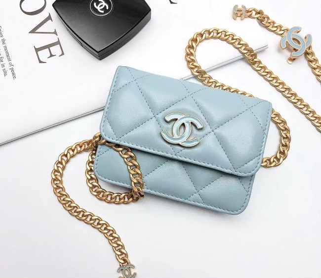 Chanel Lambskin & Enamel Mini Belt Bag AP2638 Blue 2022