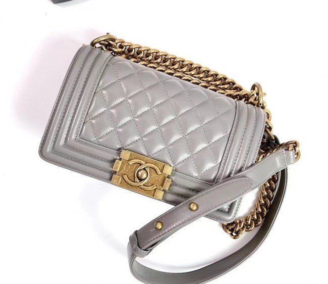 Chanel Lambskin Small Classic Boy Flap Bag A67085 Gray/Aged Gold 2022 0408