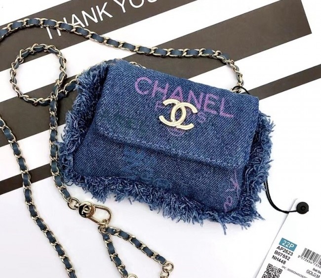 Chanel Printed Denim Belt Bag AP2623 Blue 2022