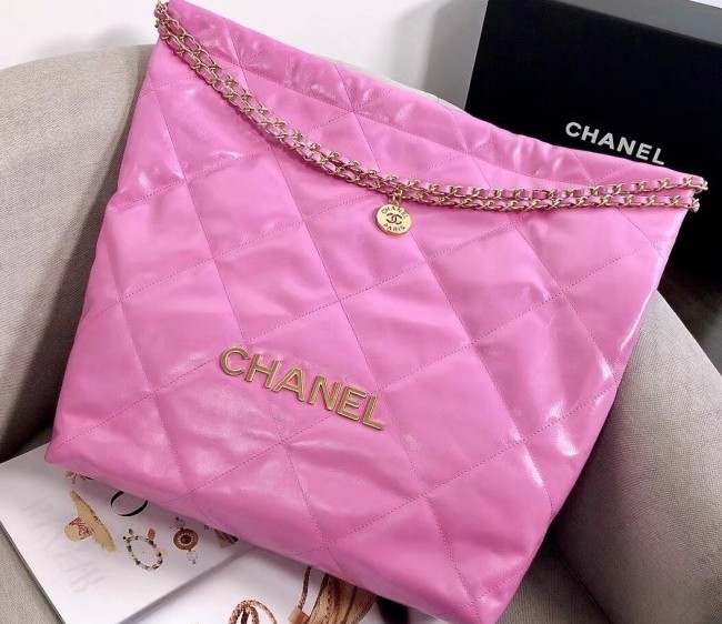 Chanel 22 Shiny Calfskin Large Shopping Bag AS3262 Purple/Gold 2022