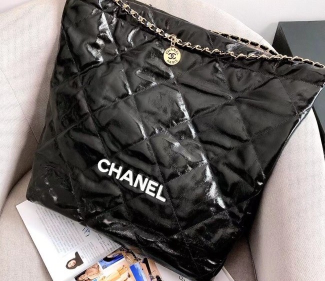 Chanel 22 Shiny Calfskin Large Shopping Bag AS3262 Black/White 2022