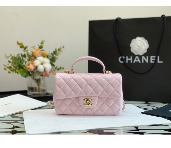 Chanel Lambskin Mini Flap Bag with Top Handle AS2431 Light Pink/Gold 2022