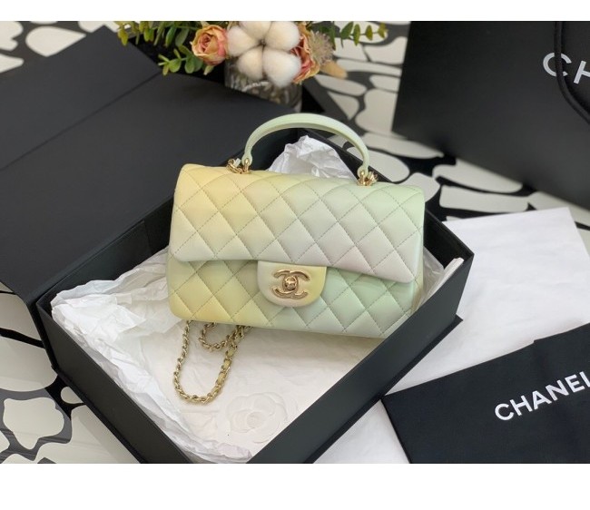 Chanel Lambskin Mini Flap Bag with Top Handle AS2431 Light Yellow/Light Green 2022