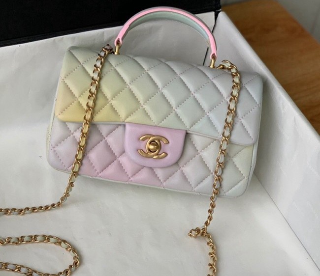 Chanel Lambskin Mini Flap Bag with Top Handle AS2431 Light Pink/Light Green 2022