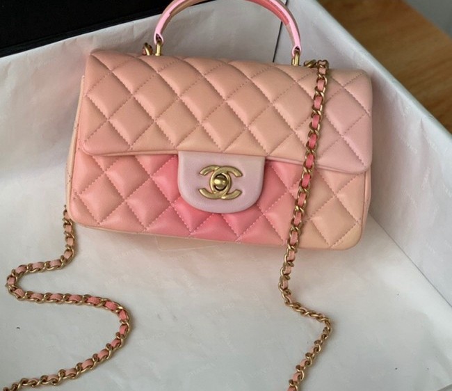 Chanel Lambskin Mini Flap Bag with Top Handle AS2431 Coral Pink 2022