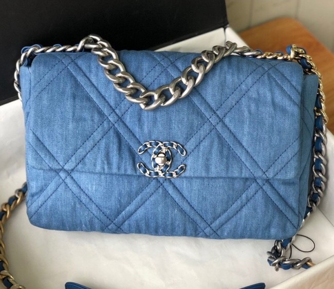 Chanel 19 Denim Large 30cm Flap Bag AS1161 Light Blue 2022 040713