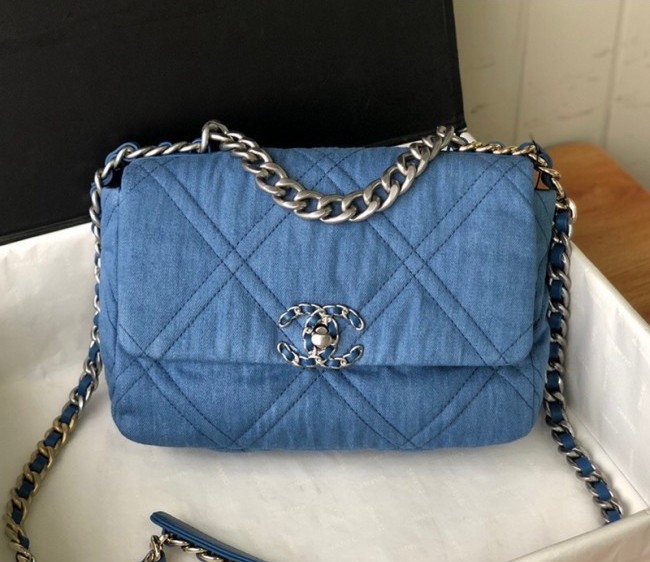 Chanel 19 Washed Denim Small 26cm Flap Bag AS1160 Light Blue 2022 040712