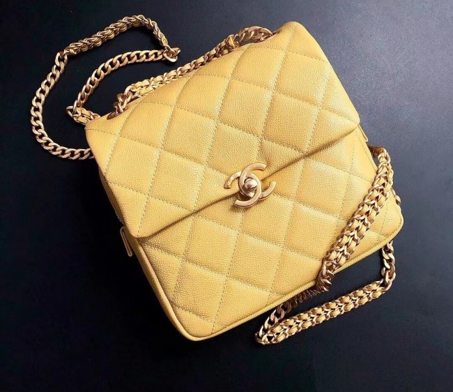 Chanel Grained Calfskin Backpack AS3108 Yellow 2022