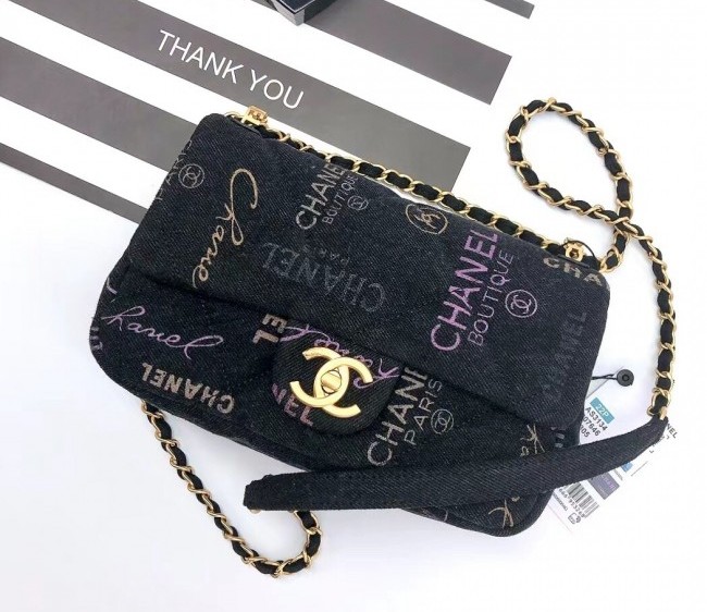 Chanel Printed Denim Small Flap Bag AS3134 Black/Multicolor 2022 TOP