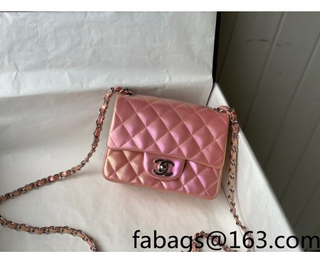 Chanel Iridescent Lambskin Mini Sqaure Classic Flap Bag A35200 Pink 2022 031442