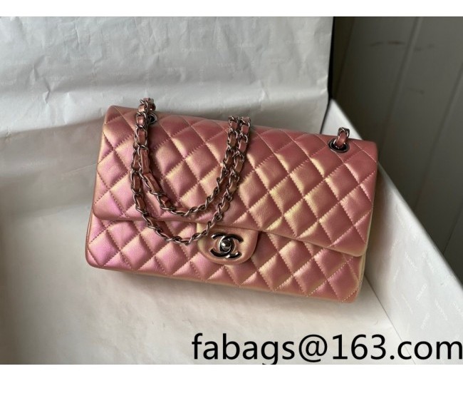 Chanel Iridescent Lambskin Medium Classic Flap Bag A01112 Pink 2022 031441