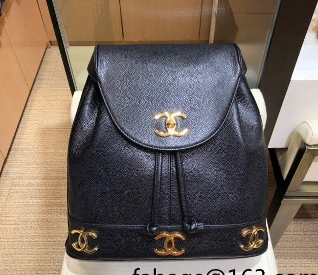 Chanel Vintage Grained Calfskin Backpack A06632 Black 2022