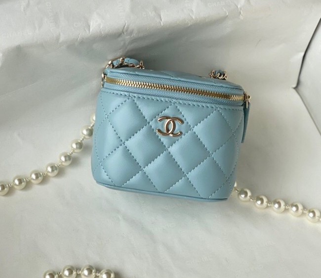 Chanel Lambskin Small Vanity with Pearl AS2581 Blue 2022