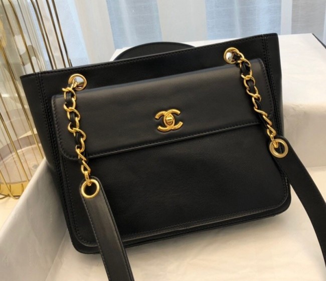 Chanel Lambskin Tote Bag with Long Strap AS6706 Black 2022