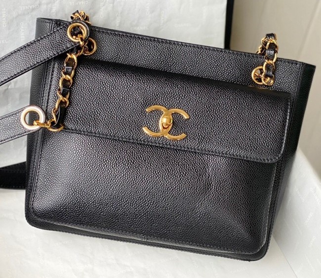 Chanel Grained Calfskin Tote Bag Long Strap AS6706 Black 2022