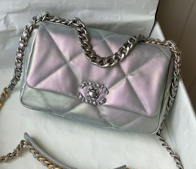 Chanel 19 Iridescent Lambskin Small Flap Bag AS1160 Light Blue/Purple 2022