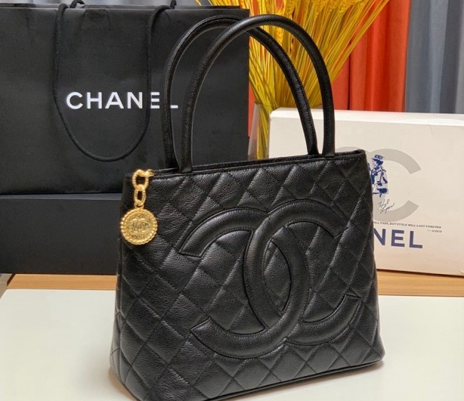 Chanel Vintage Grained Calfskin Large Top Handle Bag AS0814 Black 2022