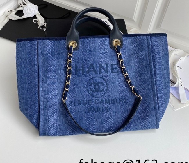 Chanel Deauville Canvas Medium Shopping Bag A67001 Denim Blue 2022