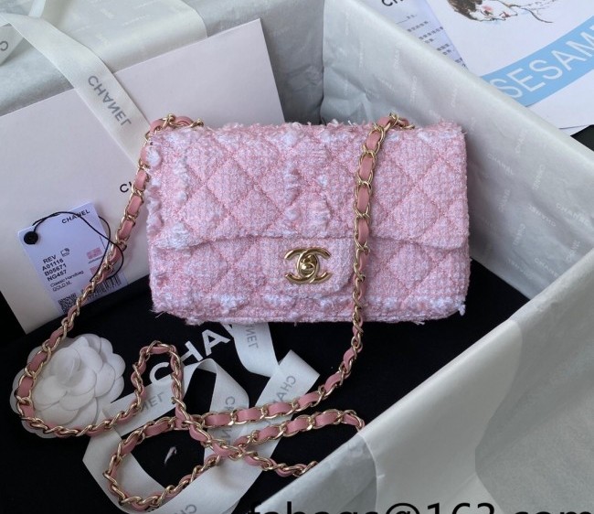 Chanel Tweed Mini Flap Bag A01116 Light Pink/White 2022