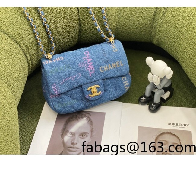 Chanel Printed Denim Small Flap Bag AS3134 Blue/Multicolor 2022