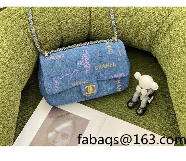 Chanel Printed Denim Large Flap Bag AS3135 Blue/Multicolor 2022