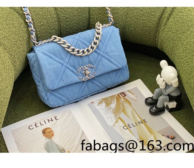 Chanel 19 Washed Denim Small 26cm Flap Bag AS1160 Light Blue 2022