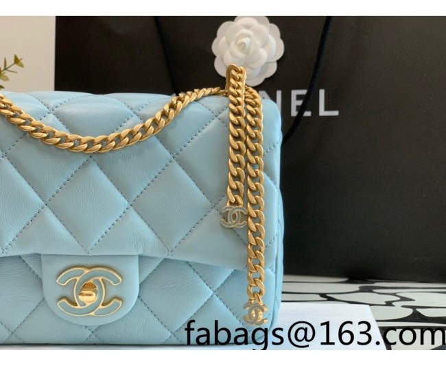 Chanel Lambskin & Enamel Mini Flap Bag AS3113 Light Blue 2022