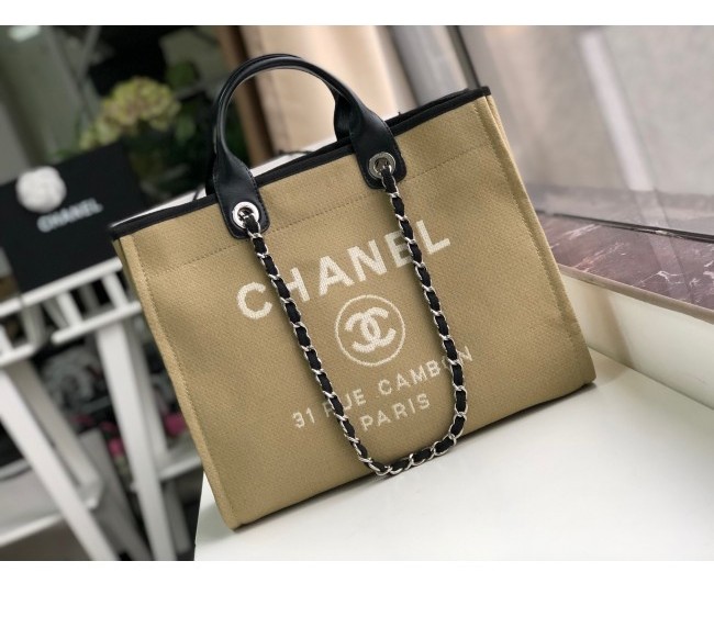 Chanel Deauville Mixed Fibers Medium Shopping Bag A67001 Khaki 2022 06